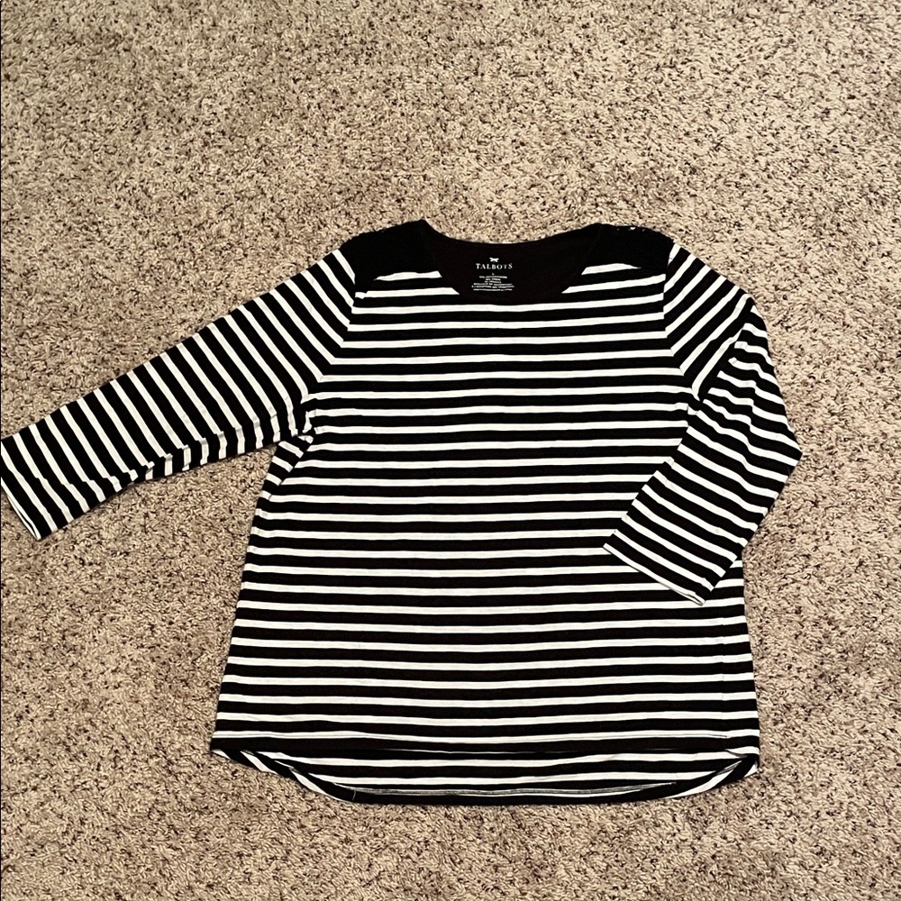 Talbots Black and White Striped Top